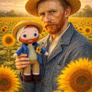 Handgemachte Malerpuppe: Personalisiertes Amigurumi Vincent Van Gogh Spielzeug