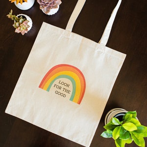 Look For The Good Colorful Handmade Canvas Tote Bag with Positive Message