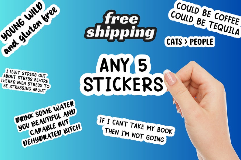 Any 5 Stickers, sarcasm tumbler stickers, motivational stickers, funny sticker, sarcastic laptop stickers, inspirational water bottle decals image 1