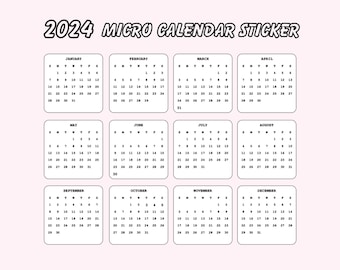 Micro Calendar Sticker for Planner, Mini Planner Sticker, Journal Sticker, 2024 Calendar Sticker, Matte Sticker, Monthly Sticker Planner