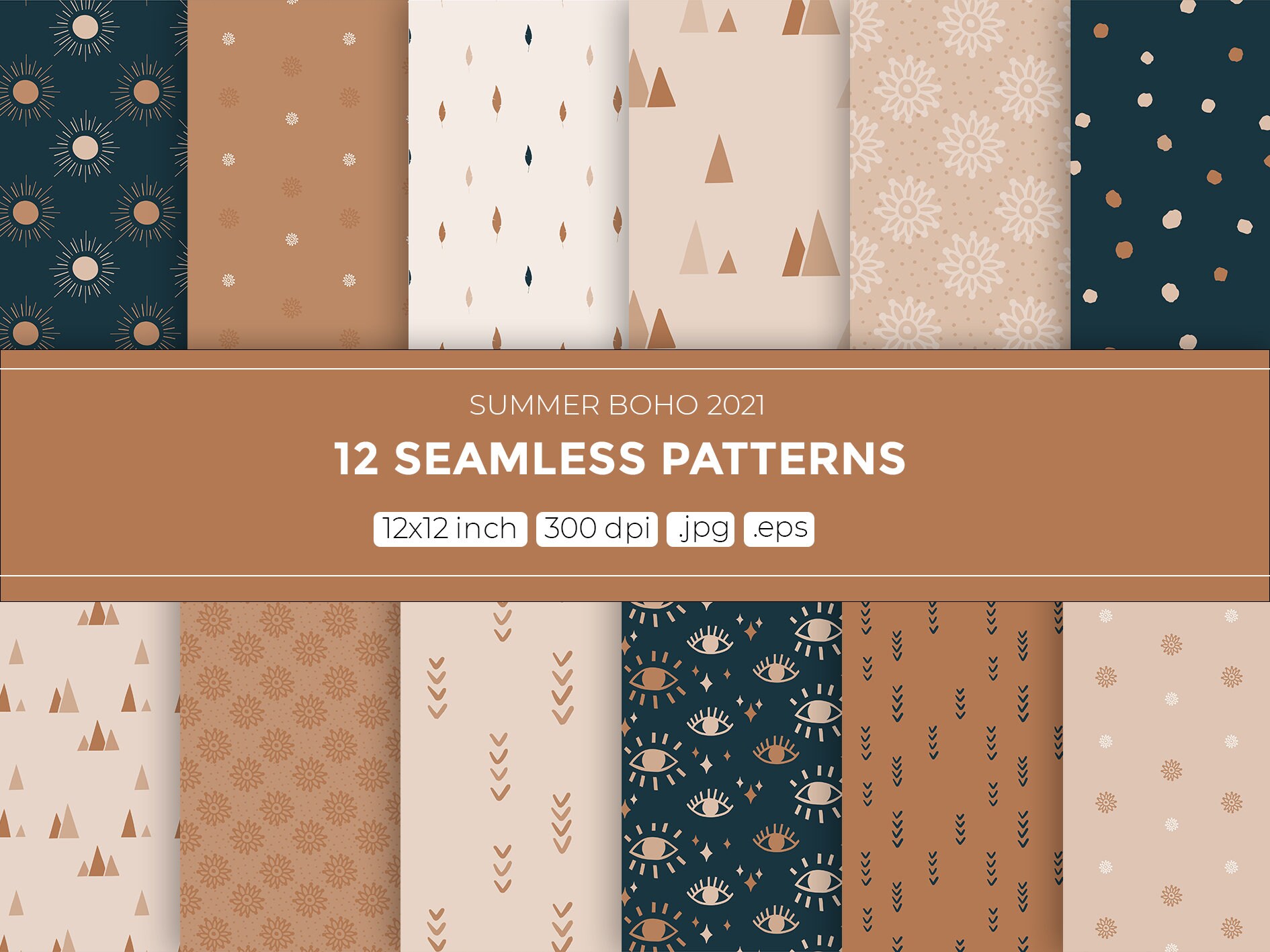 Boho Summer 2021 Digital Paper Seamless Vector Pattern - Etsy