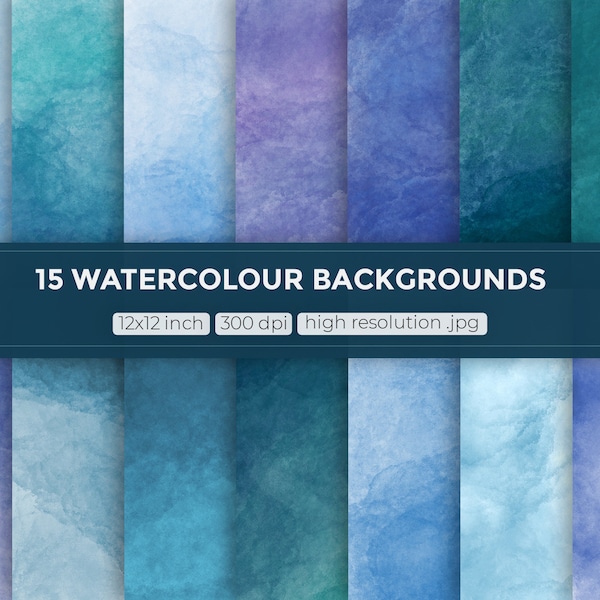 Watercolor backgrounds, digital paper, aquarel, blue painted background, ocean watercolours, designer textures