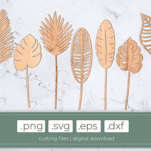 Wooden leaves cutting files | tropical leaves .svg .dxf .eps .png, lasercut files, leafs, diy wooden flower, cricut leafs, boho decoration