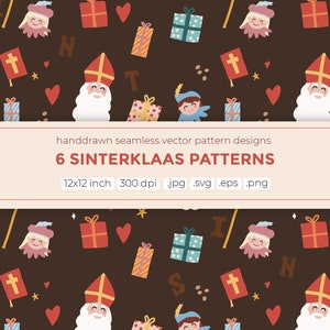 6 Sinterklaas Digital Papers, Seamless Vector Patterns, Sint En Piet ...