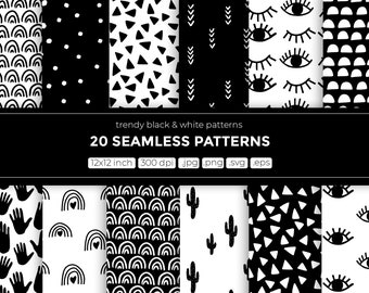 Black and White Digital Paper Seamless Vector Pattern | Etsy