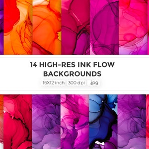 Ink flow backgrounds, 14 alcohol ink digital papers in high-res jpg bundle, personal and commercial use