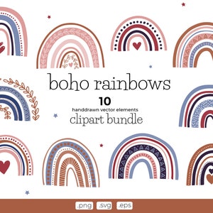 boho clipart set, boho regenbogen, vector clipart, vector regenbogen, regenboog clipart, handgetekende regenbogen in png, svg en eps
