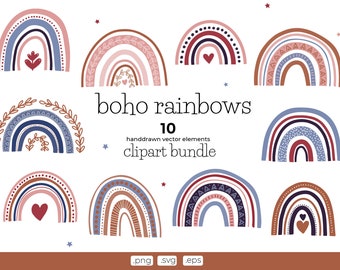 bohemian clipart set, boho rainbows, vector clipart, vector rainbows, rainbow clipart, handdrawn rainbows in png, svg and eps