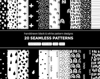 Diseño de patrón, papel digital, patrón en blanco y negro, garabatos, patrón de moda, dibujado a mano, fondos de pantalla