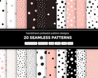 20 diseño de patrones sin costuras, papel digital, patrón de lunares, con garabatos, puntos y confeti, dibujados a mano, para uso personal y comercial