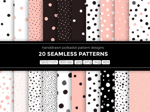 20 seamless pattern design, digital paper, polkadot pattern, with doodles, dots and confetti, handdrawn,  for personal and commercial use