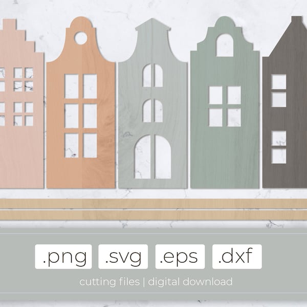 Cutting files for Amsterdam Canal houses, lasercut files, DIY decoration, wooden playhouse, plotter stencil cricut house .svg .dxf .eps .png