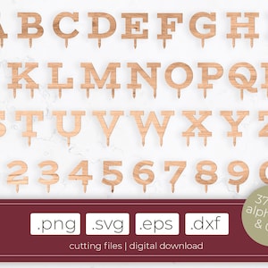 Archivos de corte Caketopper .svg .dxf .eps .png, archivos de corte láser, números de letras del alfabeto, cartel de cumpleaños de decoración de pastel DIY, diseño de pastel
