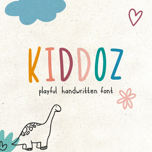 Kiddoz fröhlich verspielte Schrift; eine niedliche handgeschriebene Display-Schrift, persönliche oder kommerzielle Nutzung, Procreate Craft Cricut, glückliche Kinder-Kinderschrift