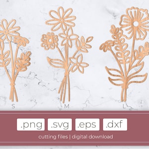3 file di taglio bouquet di fiori in legno, file lasercut fiore, regalo per la festa della mamma, fiore di legno fai da te, stencil, cricut, .svg .dxf .eps .png