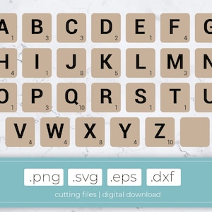 Wooden scrabble cutting files | scrabble letters tiles .svg .dxf .eps .png, lasercut files diy wooden alphabet, scrabble stencils