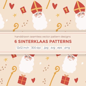 6 Sinterklaas Digital Papers, Seamless Vector Patterns, Sint En Piet ...