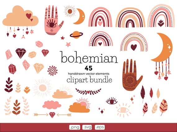 Bohemian clipart set boho bundle boho vector clipart boho | Etsy
