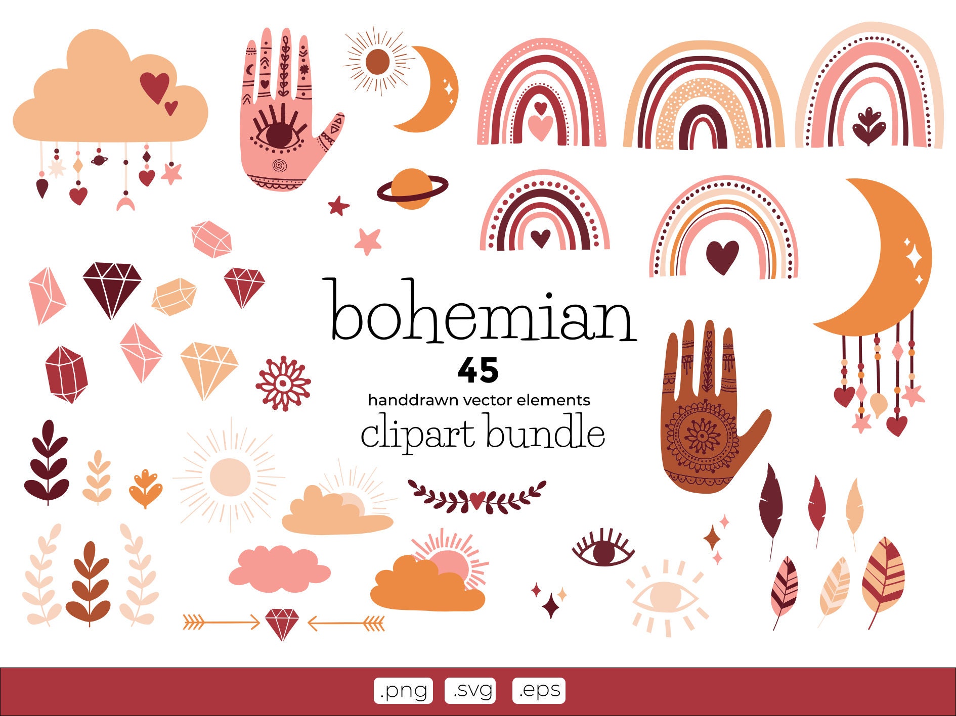 Bohemian clipart set boho bundle boho vector clipart boho | Etsy