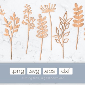 Wooden flower cutting files | flowers .svg .dxf .eps .png, lasercut files flower, leafs, diy wooden flower, stencils, cricut flowers