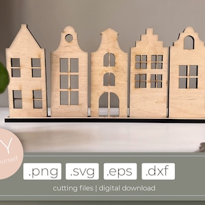 File di taglio per case sul canale di Amsterdam, file tagliati al laser, decorazioni fai da te, casetta in legno, casa cricut stencil plotter .svg .dxf .eps .png