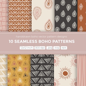 Boho stijl digitaal papier, naadloos vectorpatroon, handgetekende boho wallpapers, boho scrapbook papier, boho zomer 2023