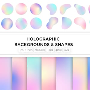 Holografische Hintergründe und Formen, holografisches digitales Papier, Einhorn-Meerjungfrau-Regenbogenfolienverläufe, Holofolie, holografische Vektortextur