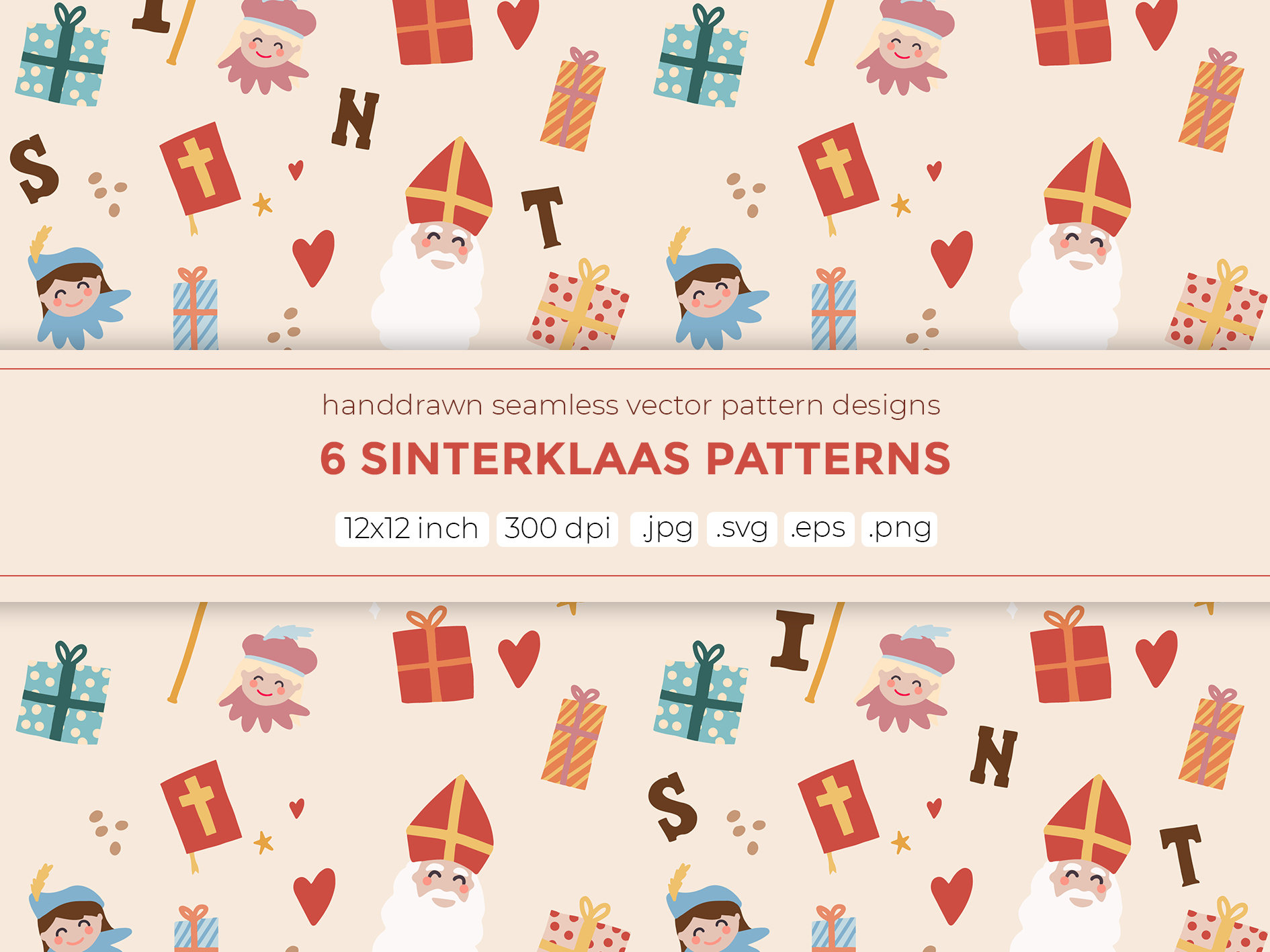 6 Sinterklaas Digital Papers, Seamless Vector Patterns, Sint En Piet ...