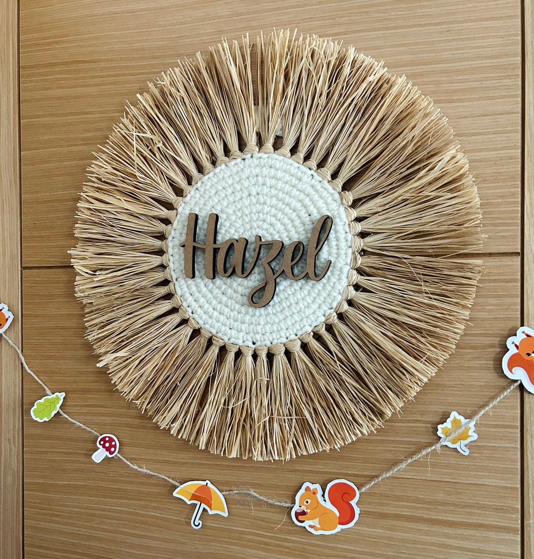 Personalised Name Wall Hanger raffia Handknitted Name Etsy