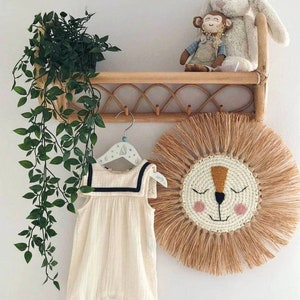 Nursery Lion Wall Decor, Lion Figure, Baby Wall Decor, Nursery Boho, Nursery Crochet, Lion Wall hanging, Lion Decor, Raffia Lion Decor