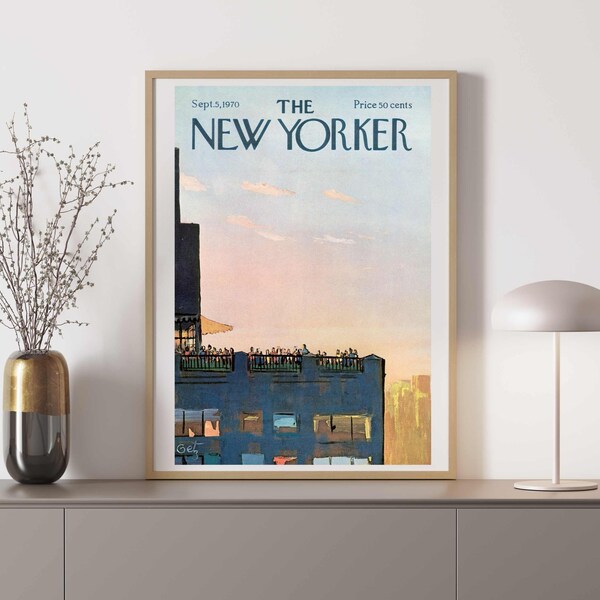 The New Yorker Magazine Cover Print, Sunset Over Skyscrapers Wall Decor