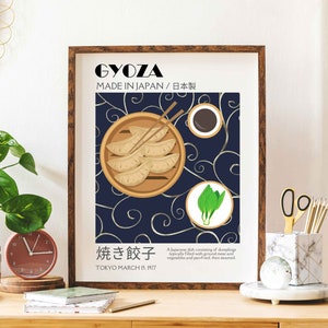 Gyoza Poster, Food Print, Modern Kitchen Decor, Japanese Food, Retro Wall Art