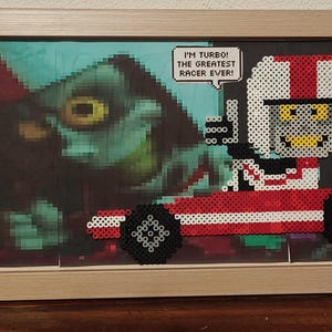 Framed Bead art of Turbo from Wreck-it-Ralph