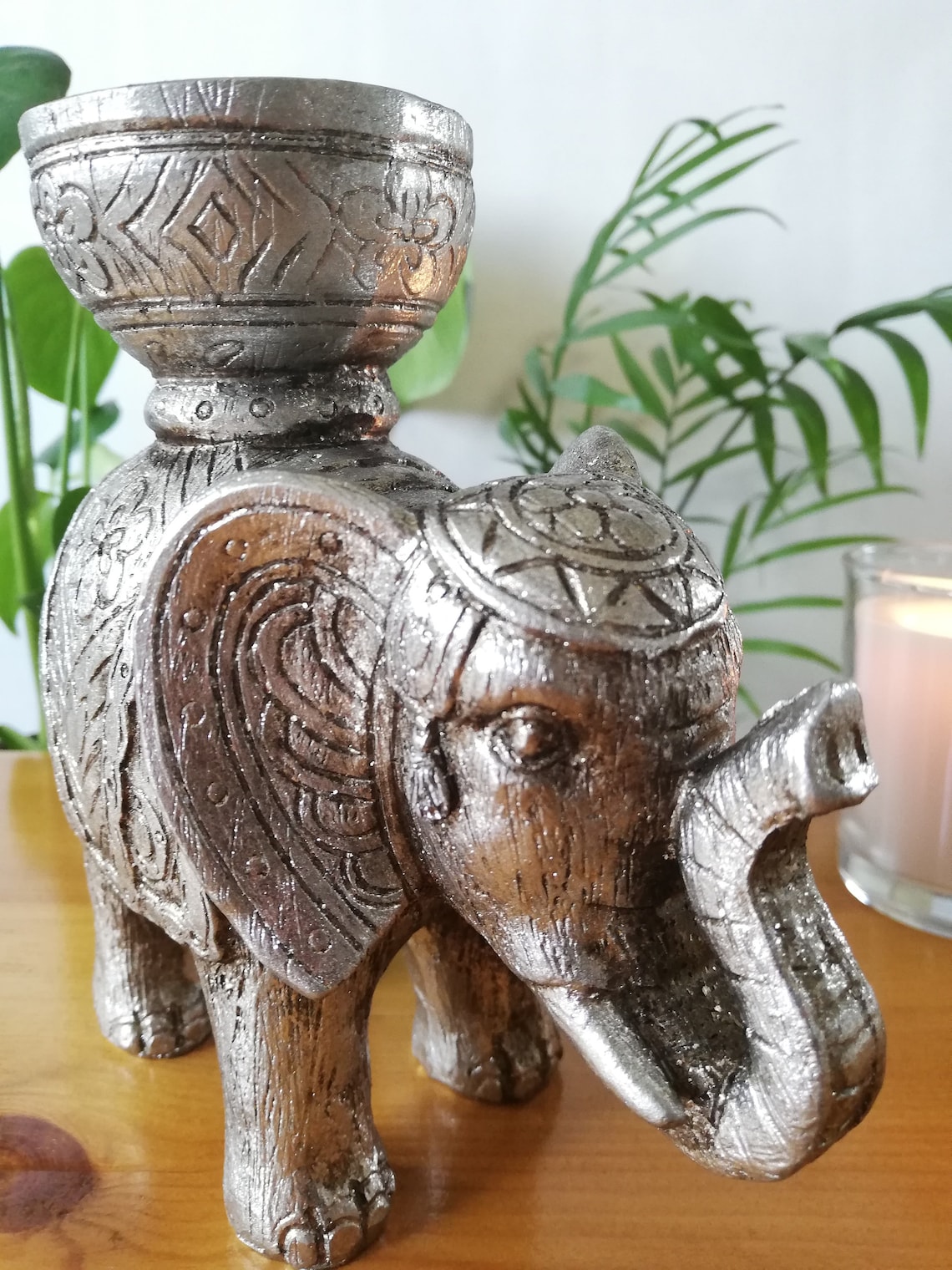 Silver Elephant Candle holder Ornament Spiritual Decor Etsy