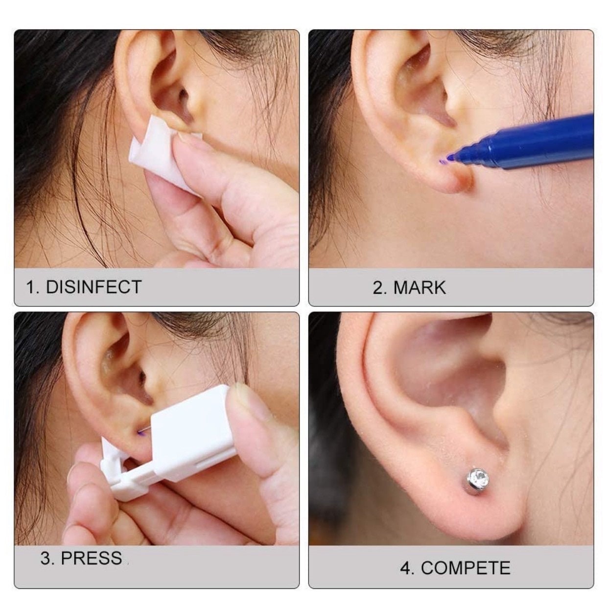 Disposable Ear Piercing Kits - Silver Gold CZ Stud Nose Earring Gun DIY  Home UK