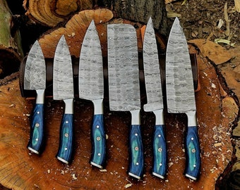 MOTHER'S DAY! Hand Forged Damascus Steel Chef Set 6pcs Handmade Kitchen knife set, Damascus Chef knives, Mother's Day Gift, Anniversary gift