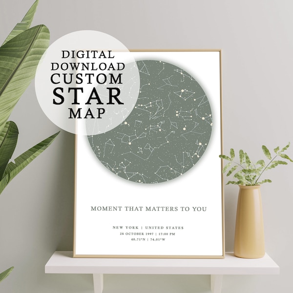 Digital Download Custom Star Map, Personalised Star Map, Night Sky Print, Star Map Print, Constellation Print Anniversary, Gift Wedding Gift