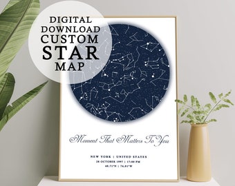 Digital Download Custom Star Map by Date Printable Constellation, Chart, Personalized Star maps, Valentines Day Gift, Constellation Map