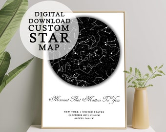 Digital Download Custom Star Map by Date Printable Constellation, Chart, Personalized Star maps, Valentines Day Gift, Constellation Map
