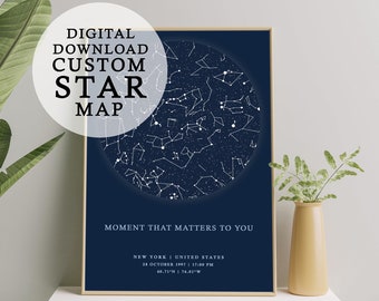 Digital Download Custom Star Map by Date Printable Constellation, Chart, Personalized Star maps, Valentines Day Gift, Constellation Map