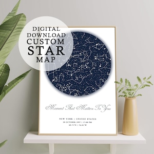 Digitaler Download Benutzerdefinierte Sternenkarte nach Datum Druckbare Konstellation, Diagramm, personalisierte Sternenkarten, Valentinstagsgeschenk, Konstellationskarte