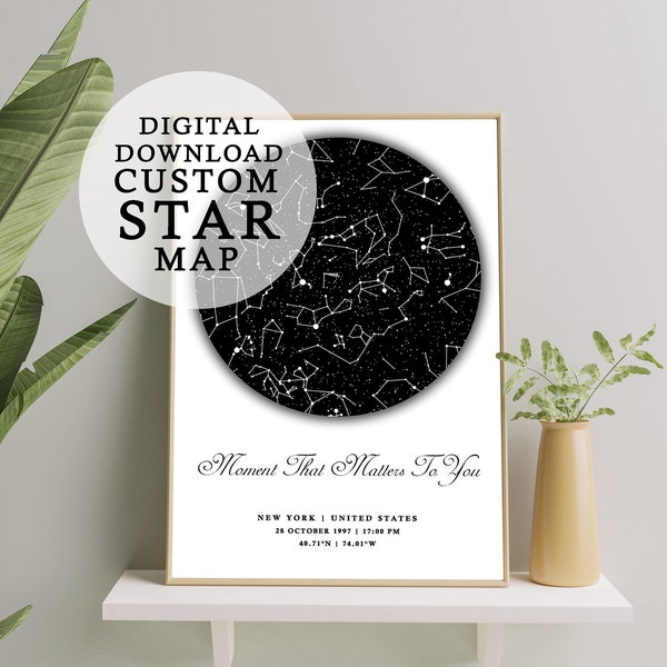 Digital Download Custom Star Map by Date Printable Constellation, Chart, Personalized Star maps, Valentines Day Gift, Constellation Map