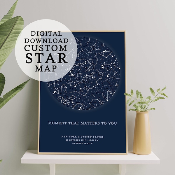 Digital Download Custom Star Map by Date Printable Constellation, Chart, Personalized Star maps, Valentines Day Gift, Constellation Map