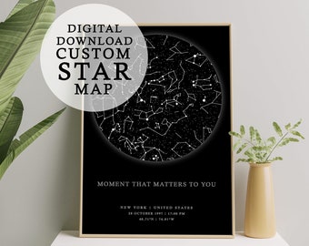 Digital Download Custom Star Map by Date Printable Constellation, Chart, Personalized Star maps, Valentines Day Gift, Constellation Map