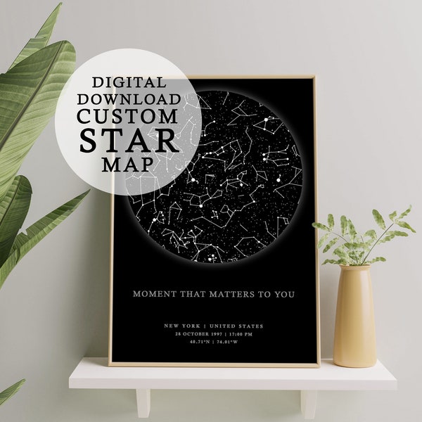 Digital Download Custom Star Map by Date Printable Constellation, Chart, Personalized Star maps, Valentines Day Gift, Constellation Map