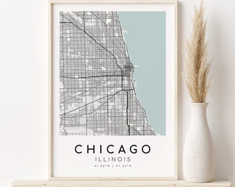 CHICAGO City Map, Illinois minimalist Home Map, custom map gift, valentines day gift, personalized map, minimalist decor, Digital Download