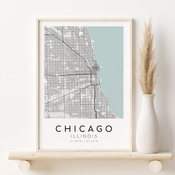 CHICAGO Stadt Karte, minimalistische Home Karte, benutzerdefinierte Karte Geschenk, Valentinstag Geschenk, personalisierte Karte, minimalistisches Dekor, digitaler Download