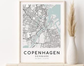 COPENHAGEN Denmark City Map, Home Map, Map Print, Custom Locations, Anniversary, Custom Map, Home Map, gifts for her, Instant Download