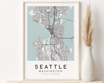 SEATTLE Washington City Map, WA USA Impresión de mapas minimalistas, Cartel del mapa de la ciudad, Impresión de mapas modernos, regalo de bodas, regalos para él, Descarga instantánea