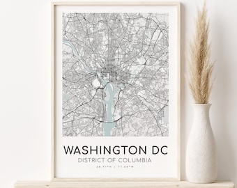 WASHINGTON DC District of Columbia City Map, Wedding Gift, Gift Map print, Map Poster, Minimalist Map Art, gifts for her, Instant Download